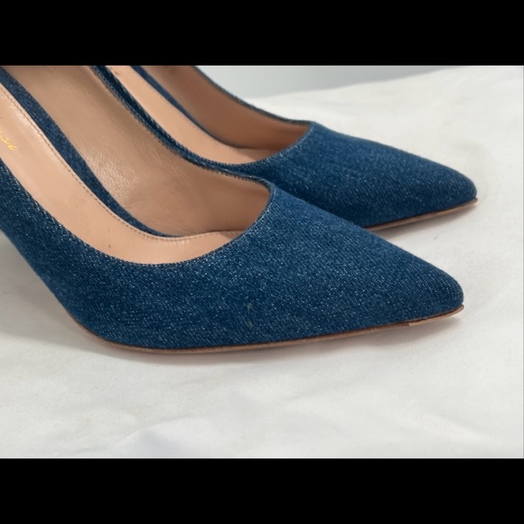 GIANVITO ROSSI Women's High Stiletto Heels Pointed Toe "85" Blue Denim Pumps ~37 - Picture 8 of 16
